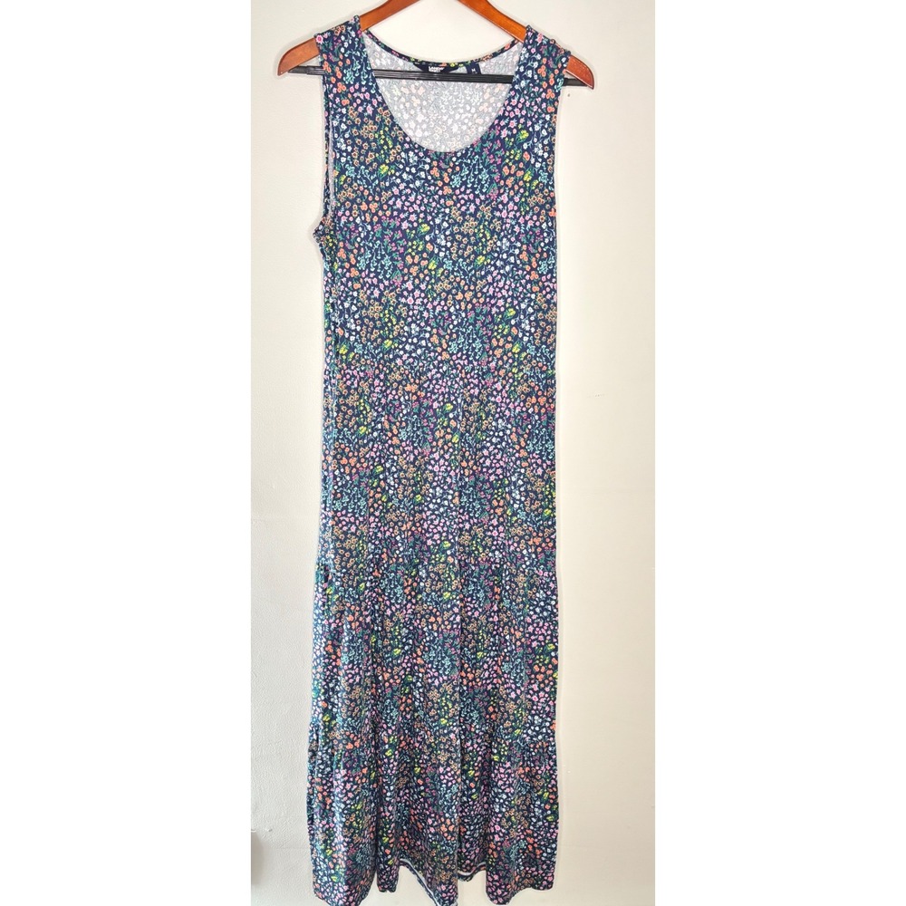 Lands' End Navy Sleeveless Floral-Spot Maxi Dress